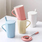 Water Cup Ceramic Mug with Lid Spoon Ins Wind Male and Female Students Home Creative Breakfast Coffee Cup Large Capacity
