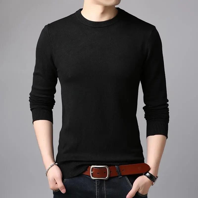 Men's Autumn and Winter Round Neck Cotton Sweater Loose Solid Color Long-sleeved Casual Bottoming Shirt Male Warm Top Knitted Classic Pullover Sweater