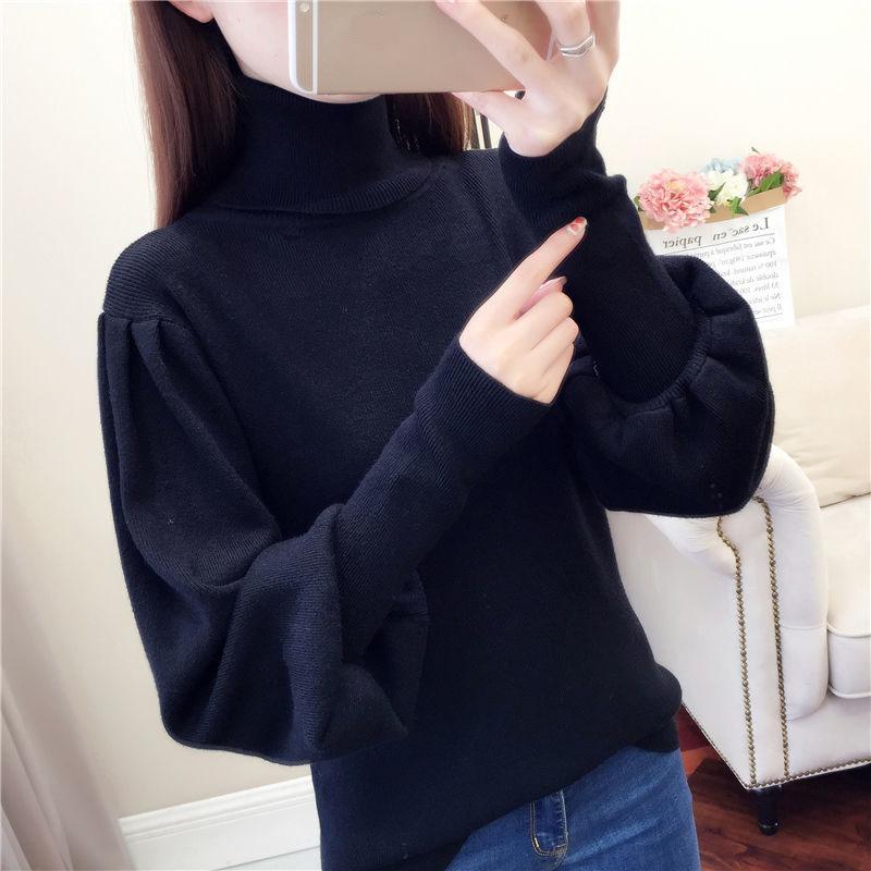 Turtleneck Sweater Women Autumn and Winter Loose Lantern Sleeve Knit Bottoming Shirt Soft