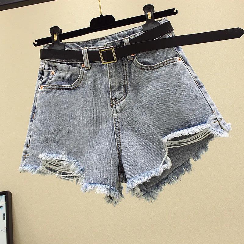 Denim Shorts Women's High Waist Summer Tide Ins Loose and Thin Wide-legged Hole A-line Pants