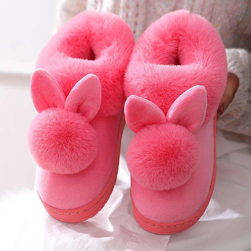 Autumn Winter Cotton Slippers Rabbit Ear Home Indoor Slippers Winter Warm Shoes Womens Cute Plus Plush Slippers 2021 New Fashion