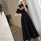Sexy Black Woman Square Collar Puff Short Sleeves Mid-calf Dress Wedding Part