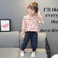 Girls Spring and Autumn Pullover Long-sleeved Breathable Suit Ruffled Neckline Cute Floral Casual Style Sports Two-piece Suit
