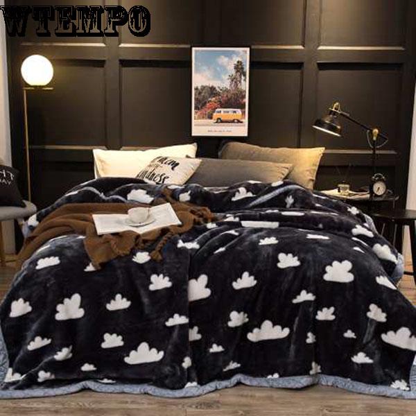 Winter Double Flannel Coral Fleece Blanket Comfortable Bedding Blanket Quilt Thickening