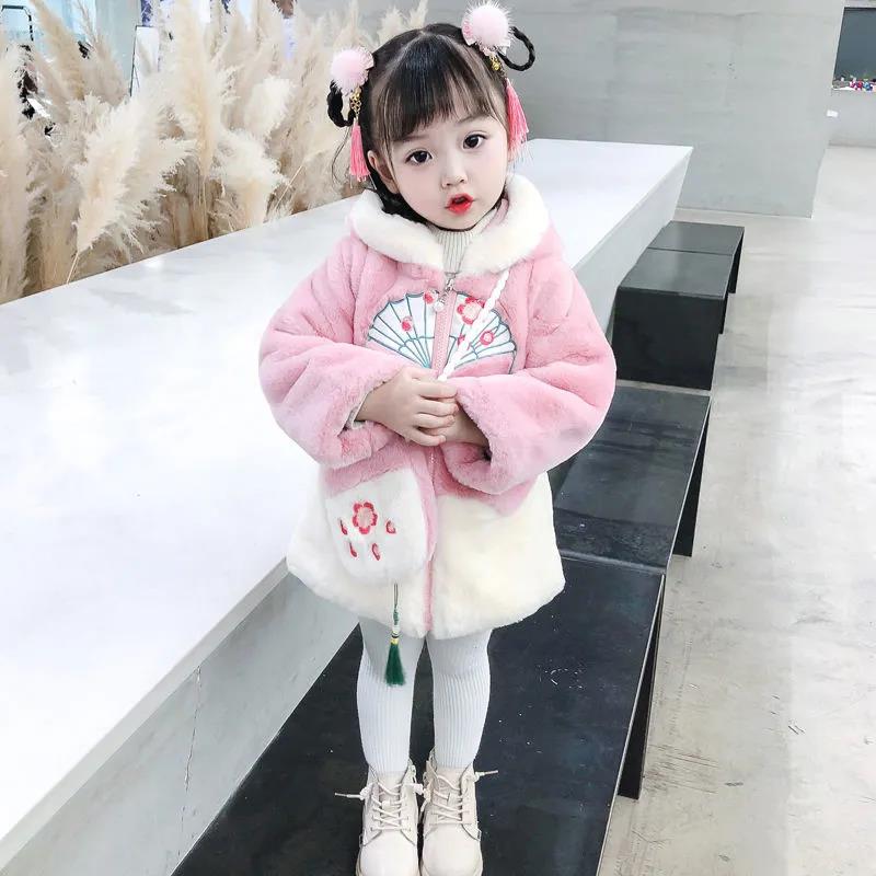 Girls' Winter Warm Jacket Thick Plus Fleece Sweater Children's Winter Windproof Hooded Top
