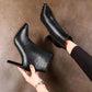 Black Pointed High Heels Martin Boots Sexy Stiletto Zipper Tassel Ankle Boots