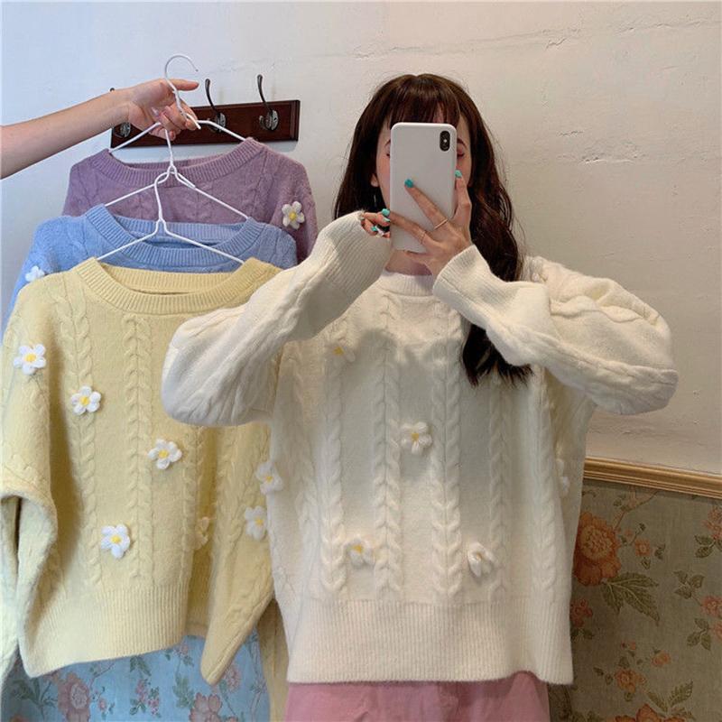 Autumn Winter  Women Fashion Sweater Casual Knitting Sweater  Round Neck Pullovers Loose Casual Long Sleeve Sweater