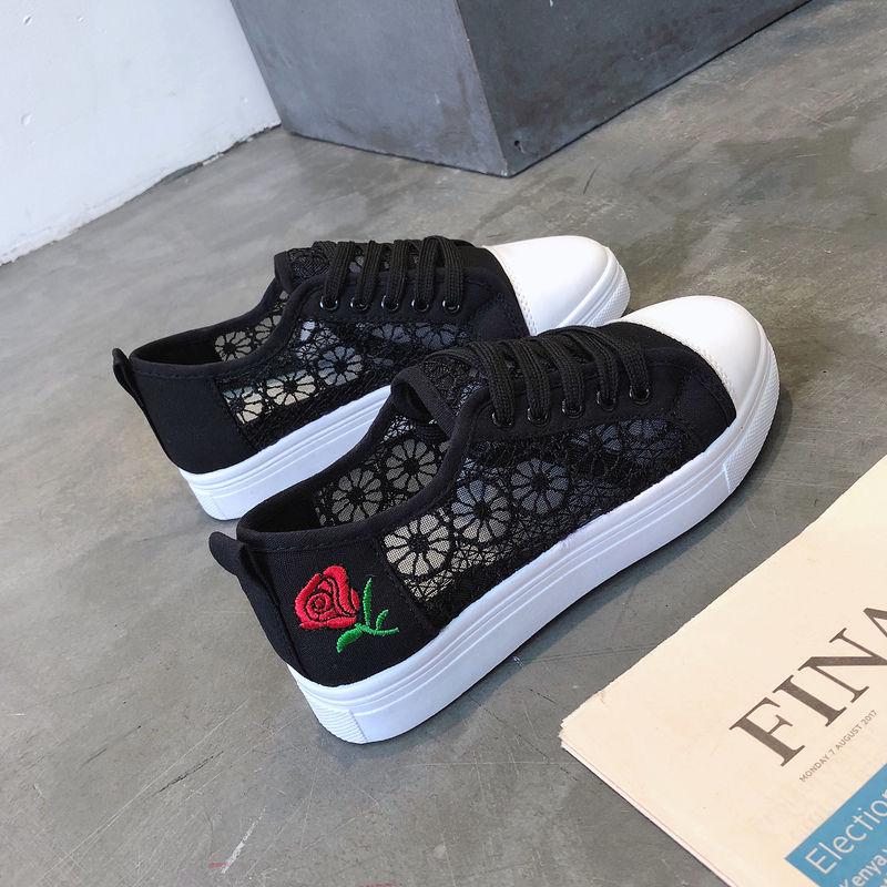 Sneakers Women Fashion Breathable Summer Platform Casual Shoes Lace Leisure Flat White Canvas Women's Vulcanize Shoes