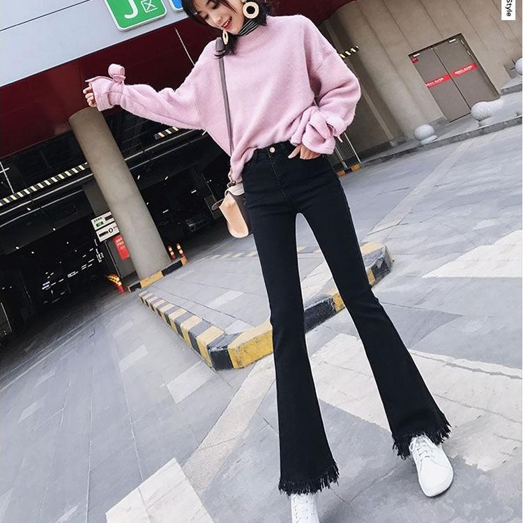 WTEMPO Trumpet Jeans  Women's Boot Cut Pant Loose and Slim Wide Leg Tassel Denim Pocket Trousers