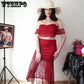 Sexy Women Off Shoulder Tassle Patchwork Crop Top Skirt Suit Laides Cocktail Party Bodycon Dress
