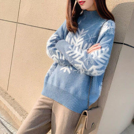 High Neck Sweater Women Thick Warm Autumn and Winter Loose Wild Sweater Christmas Day Wear