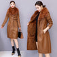 Winter Women's Coat Keep Warm with Fur Fox Collars Slim Female Leather Jacket  Plus Size Overcoat