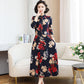 Printed Round Neck Spring Long Sleeve Dress Elastic Slim Fit Belly Long Skirt with Pocket Skirt Simple Comfortable Mid-Length A-Line Skirt