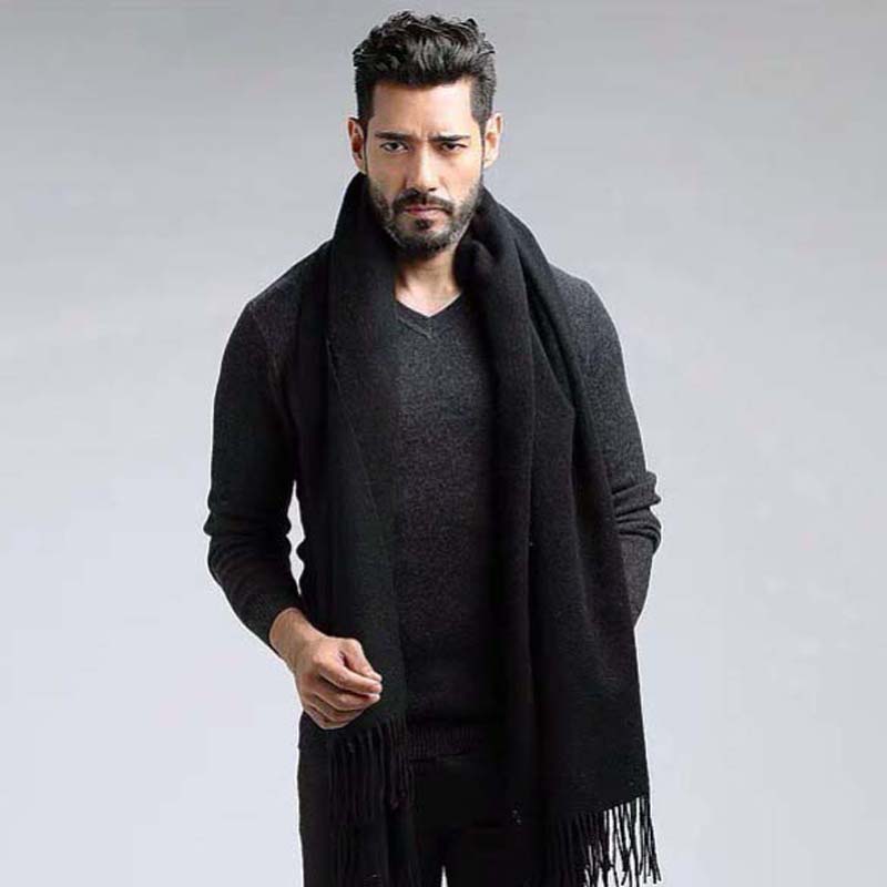 Men's Cashmere Silk Scarf Pure Color Classic Winter Scarf Stole Wraps Shawl Xmas Gift