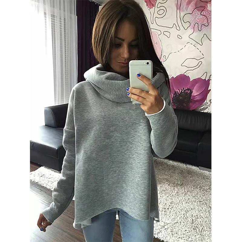 Women's Irregular Turtleneck Scarf Collar Sweatshirt Long Sleeve Pullover Sweatshirt Casual Solid Color Personalized Loose Hooded Sweatshirt
