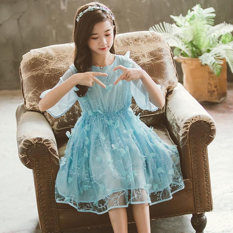 Girls' Dress 5-sleeve Summer Korean Style Version Children's A-line Princess Skirt Children's Mesh Skirt