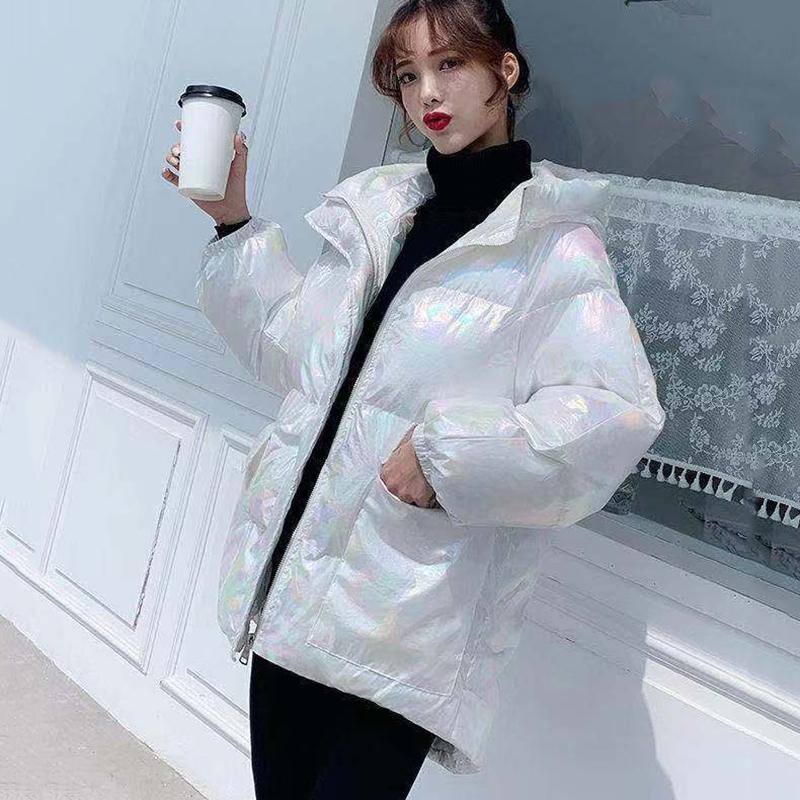 Women's Winter Korean Loose Quilted Coat Warm Stand-collar Down Jacket Women's Glossy Mid-length Down Jacket