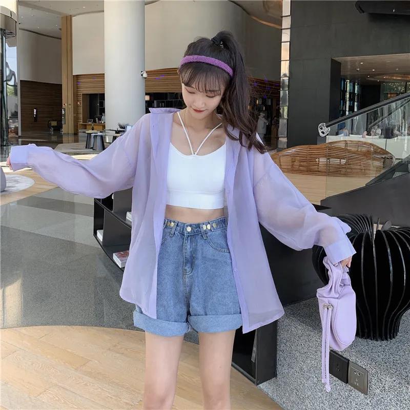 Women's Blouses Shirts Sun Protection Loose Outer Thin Beach Coat Backless Solid Shirts