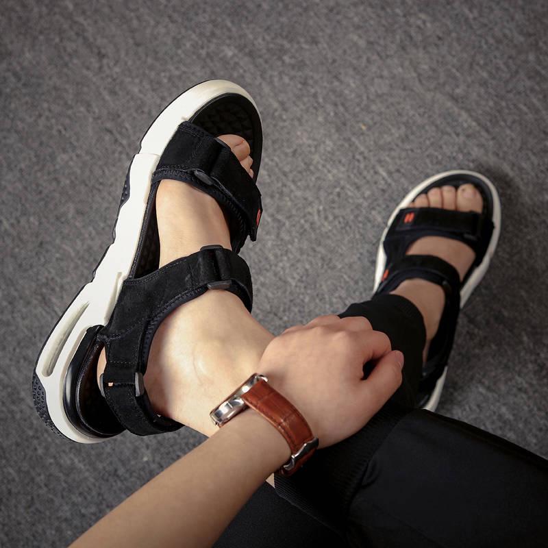 Summer Sandals Men's Leather Soft Bottom Breathable Casual Shoes Men's Cushion Cushioned Beach Shoes