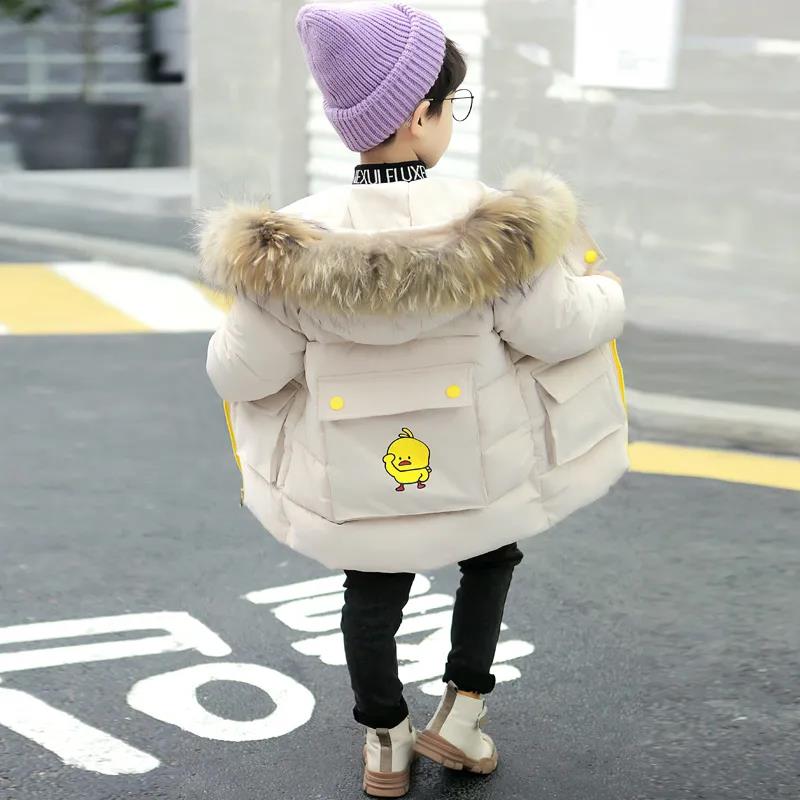 Boys and Girls Mid-length Padded Jacket Thickened Children's Winter Down Cotton-padded Jacket Baby Winter Hooded Jacket with Fur Collar