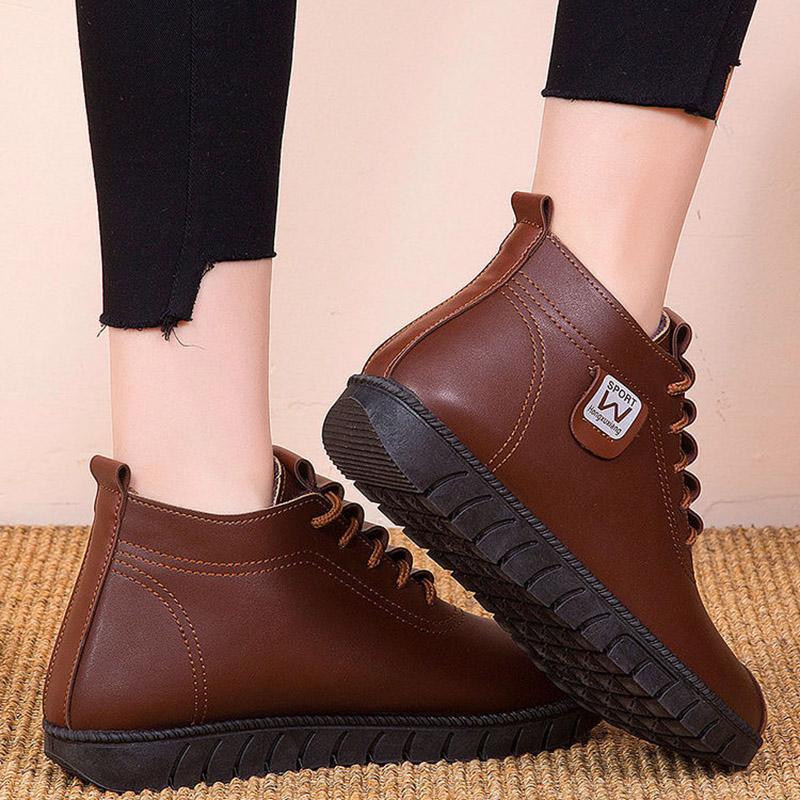 Women's Autumn and Winter Casual Sports Shoes Soft Bottom Pu Leather Shoes All-match Ladies Flat Cotton Shoes