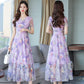 Chiffon Print Dress Summer V-neck Long Women's Thin Large Size Beach Skirt Large Skirt Elegant Temperament Dance Mid-length Skirt