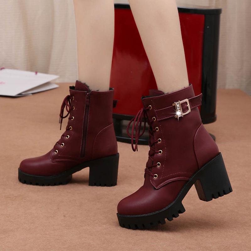 Leather Women Martin Boot Fashion Winter Warm Shoes Female Motorcycle Ankle Snow Boots for Woman