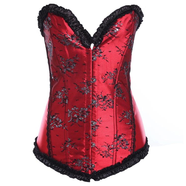 Jacquard Women's Spiral Steel Boned Overbust Corsest & Bustiers Long Torso Body Shaper Corset With