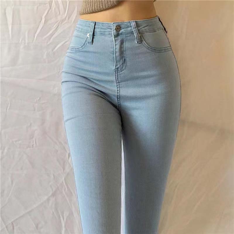Large Size Elastic High Waist Jeans Women's Skinny Elastic Slim Denim Trousers Vintage Washed Hip Lift Pencil Denim Pants