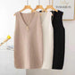 Spring and Autumn Loose Pullover Vest Mid-length Fashion Knitted Vest V-neck Waistcoat Women's Dress