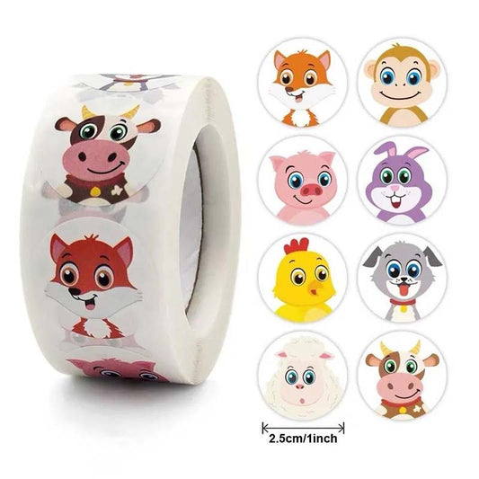 500 Stickers/roll Children Cartoon Animal Stickers Cute Reward Label Kindergarten Teacher Encouragement Supplies