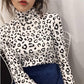 Pofulove Turtleneck Bottoming Shirt Women's Long Sleeve Leopard Warm Slim Wild Thin Plus Fleece Top