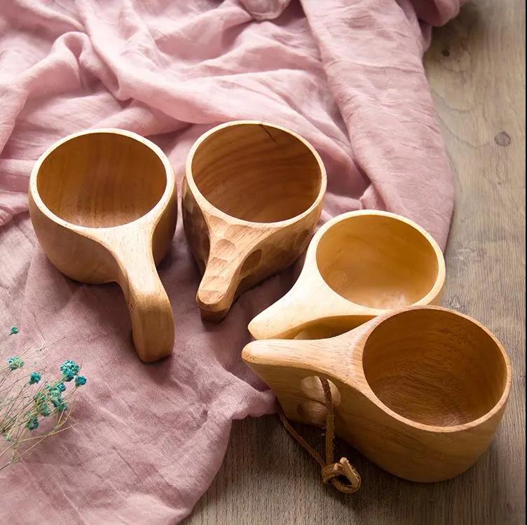 Japanese-Style Wood Coffee Mug  Portable Rubber Wooden Tea Milk Cups Drinking Mugs Drinkware Handmade Juice Lemon Teacup Gift