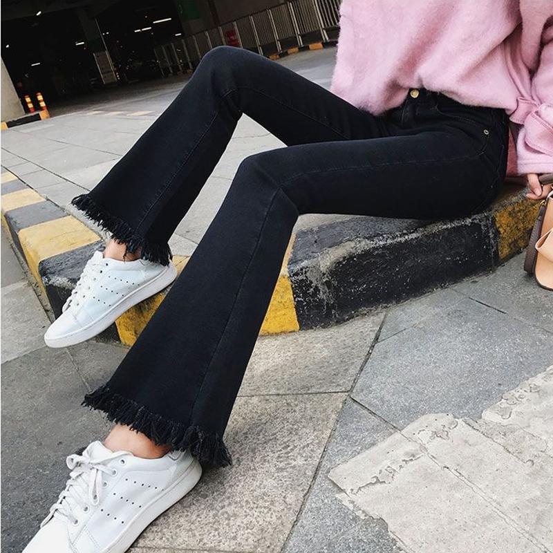 WTEMPO Trumpet Jeans  Women's Boot Cut Pant Loose and Slim Wide Leg Tassel Denim Pocket Trousers