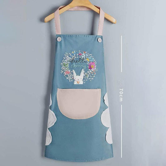Apron Women's Waterproof and Oil-proof Kitchen Household Hand-wiping Cute Cartoon Cooking Work Men's and Women's Aprons