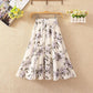 Women's Elastic Waist Pleated Floral Skirt Summer  High Waist Mid-length A-line Draping Chiffon Fairy Dress