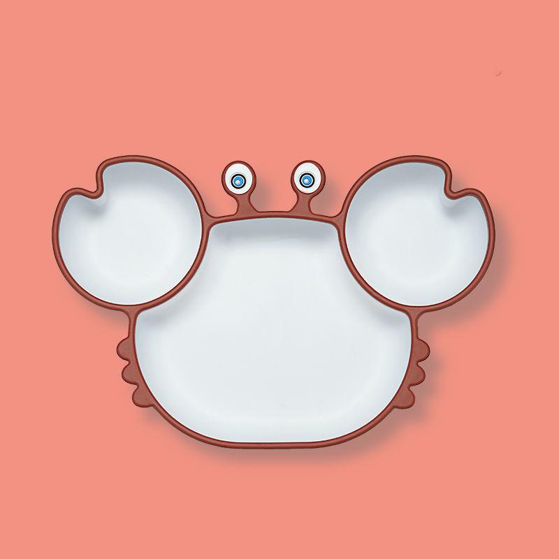 Sub-grid Silicone Sucker Tableware for Baby Cartoon Crab Anti-fall Dinner Plate Infant Kids Supplementary Food Bowl Soft Dishes