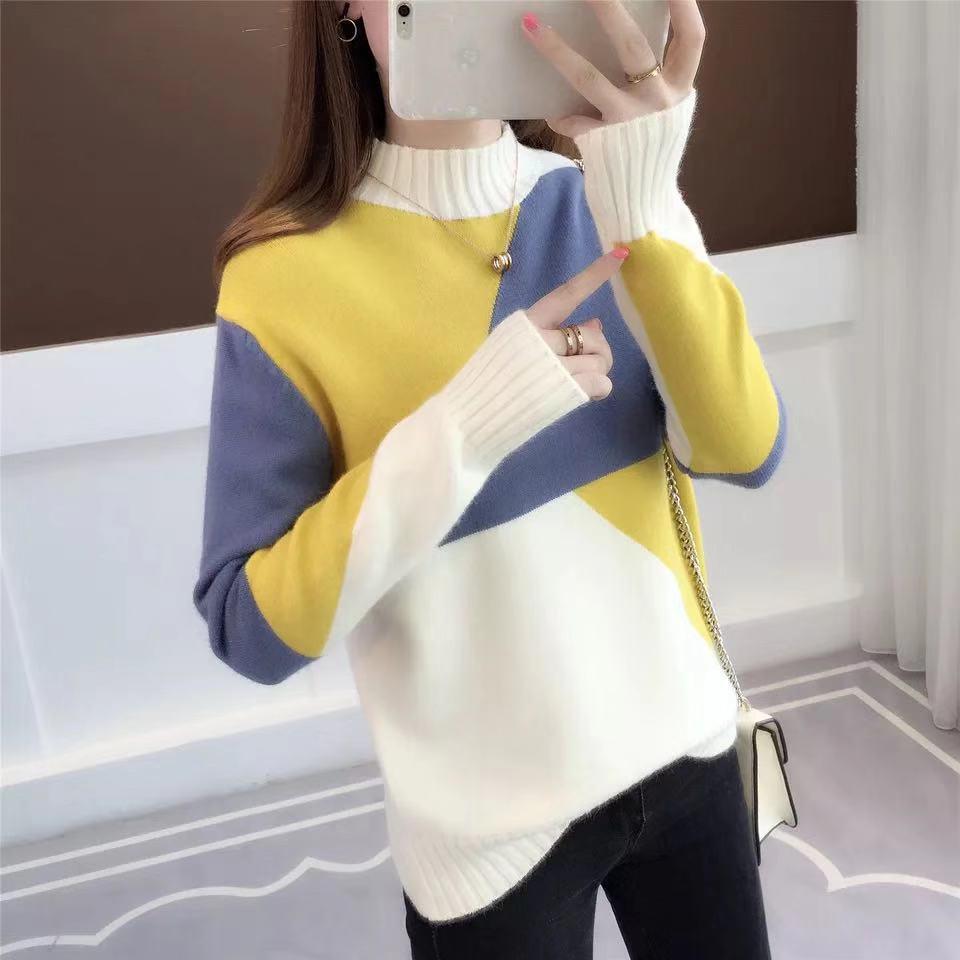 Podilove matching long-sleeve loose sweater pullover sweater half-high collar fashion wild color