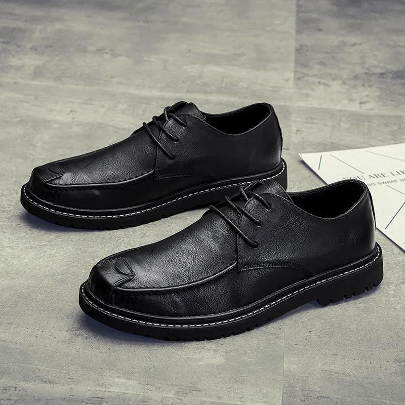 Full Soft Leather Shoes Men's Spring and Autumn Black Casual Shoes Korean Fashion Lazy Shoe