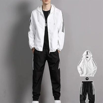 Sweater Suit Men's Hooded Spring and Autumn Jacket Trendy Solid Color Cardigan Casual Sportswear Two-piece Suit