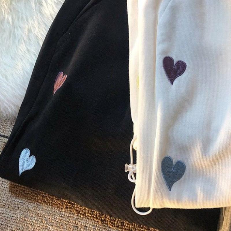 Love Embroidered Pantyhose Women's Summer Tide Brand Ins Thin Section Straight Embroidered Wide Leg Beam