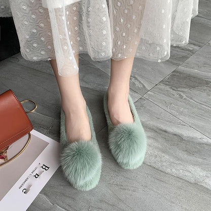 Flat-bottomed Plus Velvet Single Shoes Warm Lazy Beanie Shoes Women Plus Velvet Cotton Scoop Shoes Plush Shoes Moccasin Shoes
