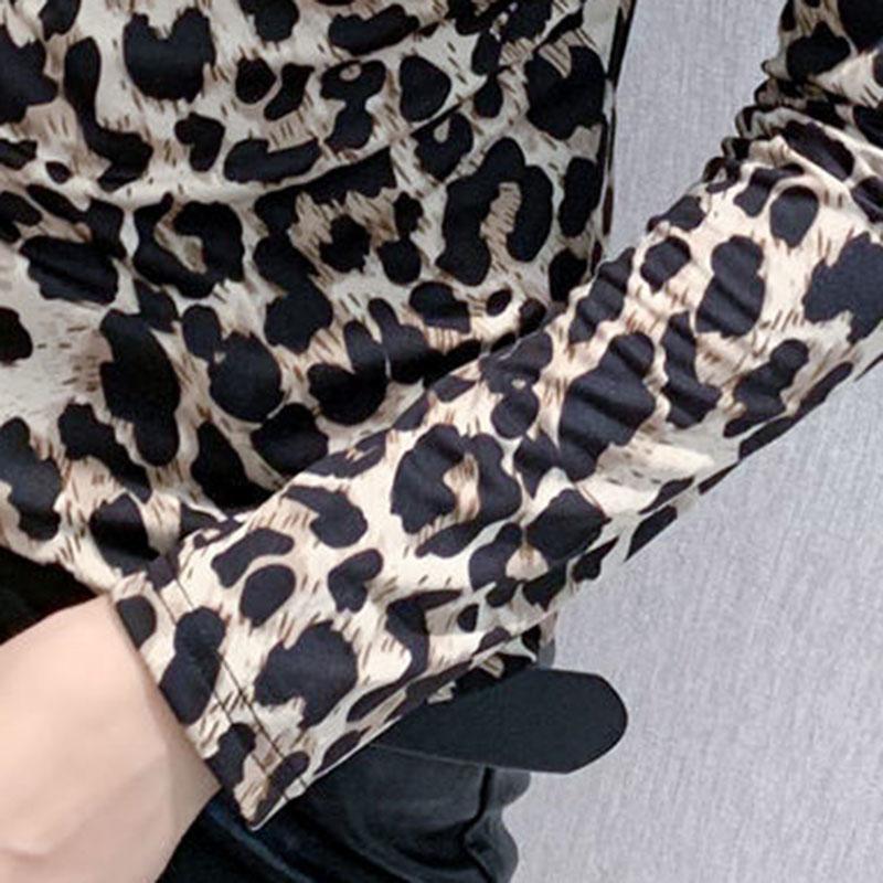 Women's Spring and Autumn Long-sleeved Bottoming Shirt Leopard Print V-neck Slim Top