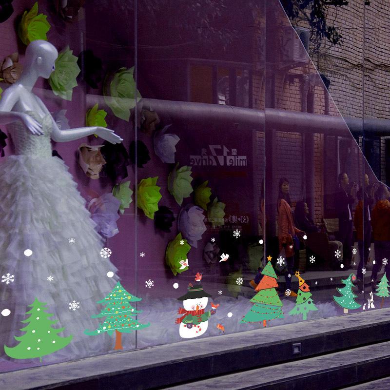 Happy Christmas tree wall stickers living room bedroom window glass door decorative wall stickers