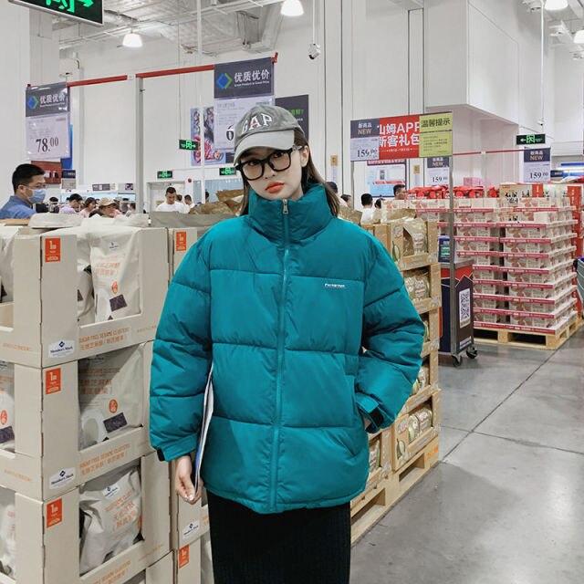 Parka Thick Winter Women Jacket White Cotton Coat Streetwear Short Stand Collar Korean Loose Puffer Jackets Solid Warm Outerwear