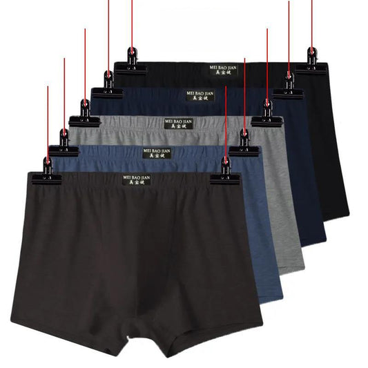 5-pack Men's Cotton Underwear Boxer Mid-waist Breathable Sweat-absorbing Four-corner Loose Large Size Dad Pants