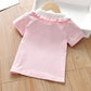 Summer Girls T-Shirts Peach Embroidery Lapel Tops Little Girls Casual T-Shirts