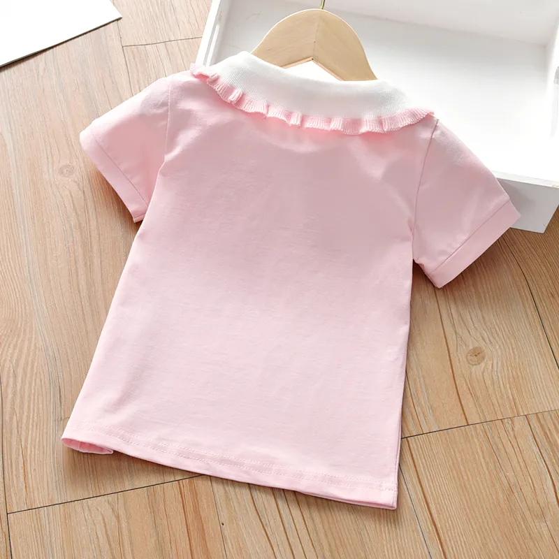 Summer Girls T-Shirts Peach Embroidery Lapel Tops Little Girls Casual T-Shirts