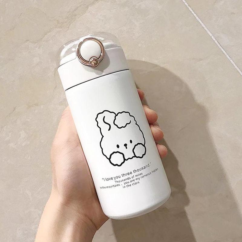350/480ml Cartoons Stainless Steel Vacuum Flask Coffee Tea Milk Travel Straw Cup Cute Bear Water Bottle Insulated Thermos