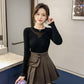 Sweater Women Autumn Winter Bottoming Shirt Women's Mesh Stitching Loose Long-sleeved Round Neck Korean Knit Sweater with Top